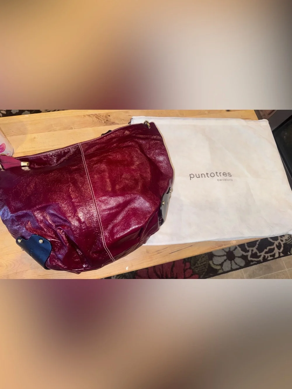 Puntotres Deep Red Leather Hobo Bag NWT